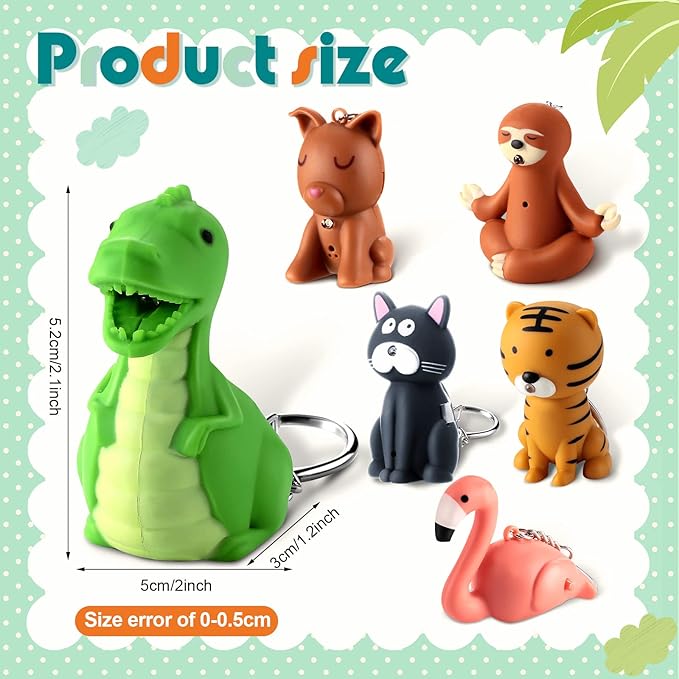 6 Pieces Nurse Flashlight Pediatric Nurse Flashlight Keychain Animal Flashlight Puppy Keychain Tiger Flamingo Sloth Dinosaur Cat Flashlight Keychain Pen Lights for Nurses Badge Reel