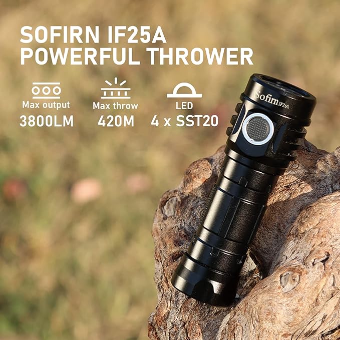 sofirn IF25A Rechargeable Flashlight Max 3800 LM, Flashlight High Lumens with 4X SST20 6500K LED, Anduril UI 2, for Camping, Hiking, Fishing