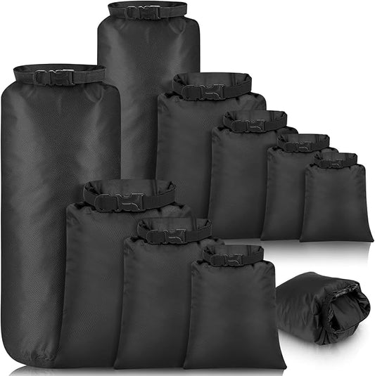 Riakrum 10 Pcs Waterproof Dry Bags, Ultralight Dry Sacks for Backpacking, Outdoor Sacks Keep Gear for Kayaking Boating Hiking Backpacking(1.5,3,5,8,15L,Black)