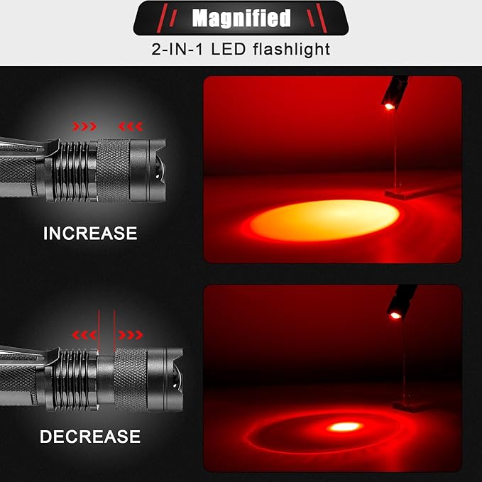 Honoson 1 Piece Red Flashlight LED Single Mode Light One Mode LED Torch Scalable Red Light Flashlight for Astronomy Aviation Night Observation