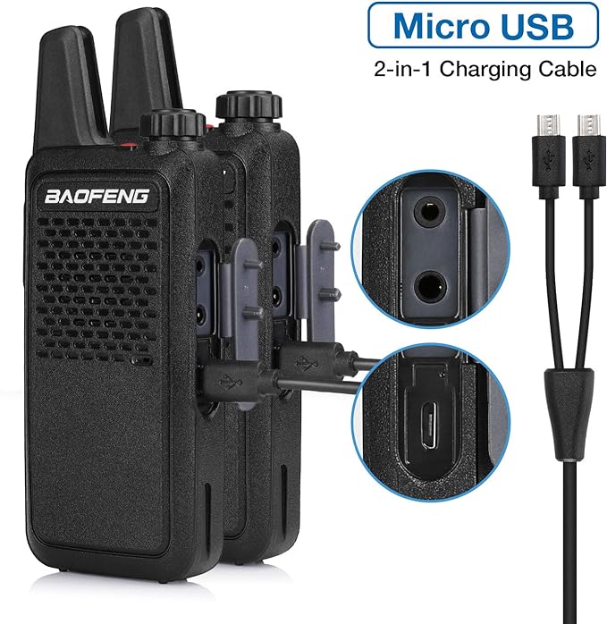 BAOFENG GT-22 Walkie Talkies for Adults Rechargeable, Long Range Two Way Radios with 1500mAh Battery, Portable Handheld VOX Handsfree with Earpieces, Holsters (4 Pack)