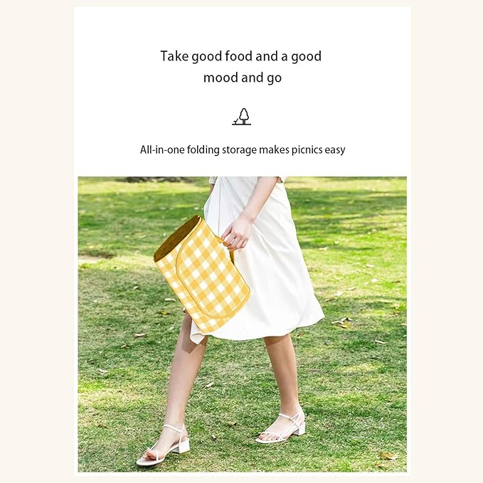 1 Foldable Picnic Blanket Large Size 80 ""x 80"" Family Outdoor Camping Dinner for 8 People can sit 40 ""x 60"" Couples Exclusive mat, (40""×60 ""), Yellow