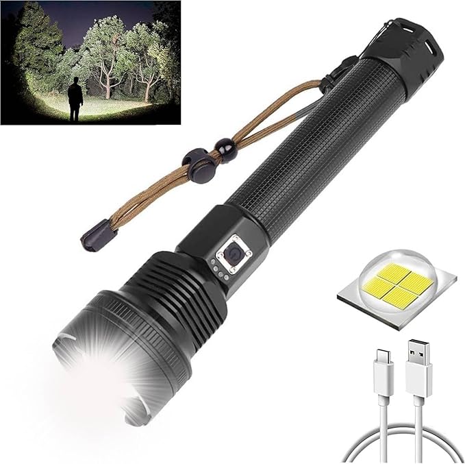 1200000 Lumens High Power Flashlight USB Rechargeable XHP70 Ultra Bright Tactical LED Flashlights,Waterproof Zoomable Heavy Duty Torch Light with 3 Modes for Camping Hiking Emergency