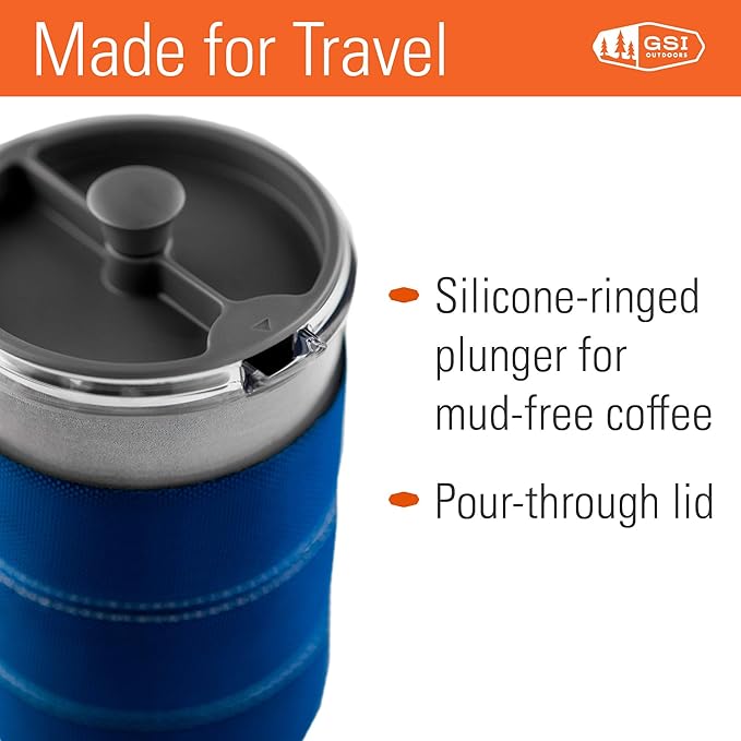 GSI Outdoors, 30 Fl Oz JavaPress, French Press Coffee Maker for Camping and Travel, Blue