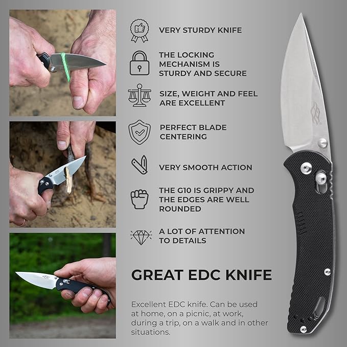 Firebird GANZO F753M1 Pocket Folding Knife G-10 Anti-Slip Handle with Clip 440C Stainless Steel Blade Camping Fishing Outdoor Folder EDC Knife (Black)