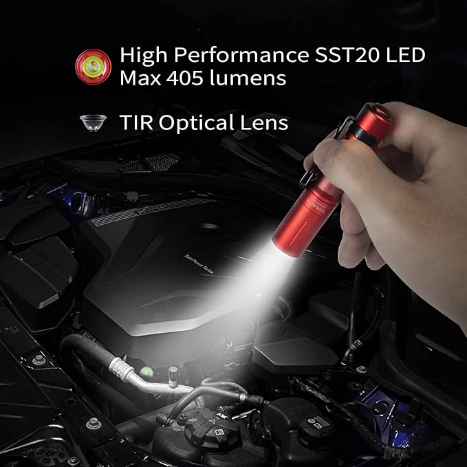 ThruNite EDC Flashlight Archer Mini, 405 Lumens Tail Switch LED Flashlight, USB C Rechargeable Little Pocket Penlight for Camping, Outdoor, and Emergency - Red Cool White