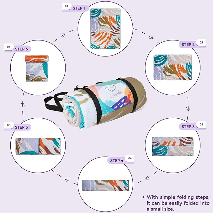 Whale Flotilla Extra Large Waterproof Picnic Blankets 60"x80", Foldable Lightweight Outdoor Blanket for Camping, Hiking, Traveling, Soft Portable Easy to Clean Picnic Mat for Beach Grass Park, Purple