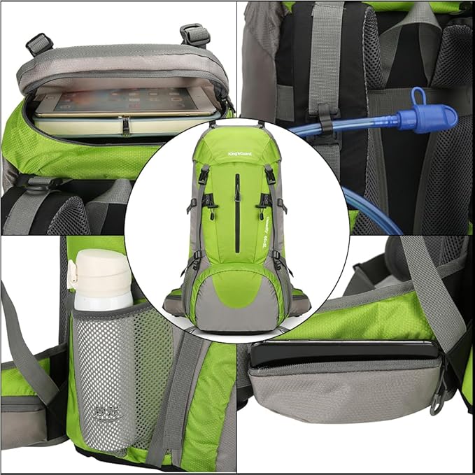 King'sGuard 70L Hiking Backpack Waterproof Camping Backpack with Rain Cover Large Lightweight Backpacking Backpack Daypack for Travel Outdoor -Frameless (Green)