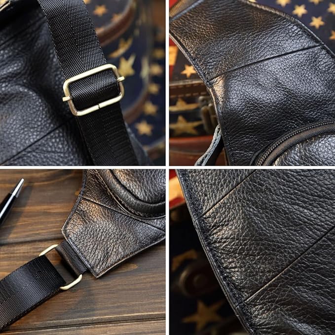 KPYWZER Genuine Leather Sling Backpack for Men Women Crossbody Shoulder Chest Bag Day Pack Outdoor Travel Camping Tactical Daypack Black