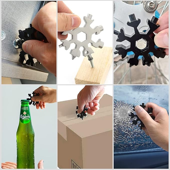4 Pack 18 In 1 Snowflake Multi Tool, Stainless Steel Beer Bottle Opener, Flat Phillips Screwdriver Kit/Wrench, Outdoor Durable and Portable