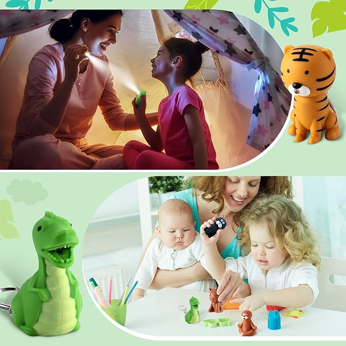 6 Pieces Nurse Flashlight Pediatric Nurse Flashlight Keychain Animal Flashlight Puppy Keychain Tiger Flamingo Sloth Dinosaur Cat Flashlight Keychain Pen Lights for Nurses Badge Reel