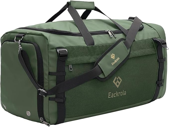 Eackrola Extra Large Sports Gym Bag, Travel Duffel bag with Wet Pocket & Shoes Compartment for men women, 85L, Lightweight (Green)