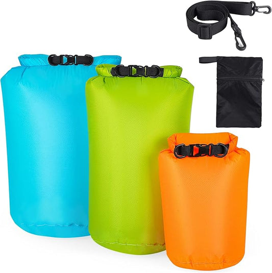 Waterproof Dry Bag 3-Pack, 5L/15L/30L Ultralight Dry Sack Portable Storage Pouch Pack for Hiking, Backpacking, Kayaking, Camping, Swimming, Boating
