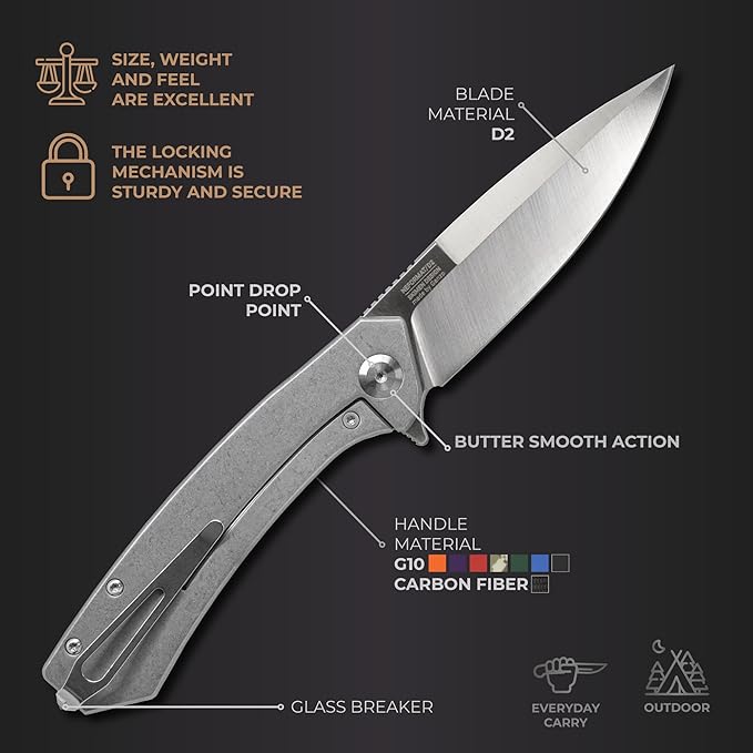 Firebird GANZO Adimanti Skimen Pocket Folding Knife G10 Anti-Slip Handle with Clip and Glass Breaker D2 Steel Blade Hunting Fishing Camping Outdoor Folder EDC Pocket Knife (Blue)