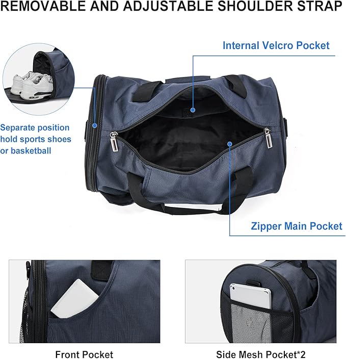 Sports Gym Bag for Men Women with Wet Pocket & Shoes Compartment,Small Travel Duffel Bag