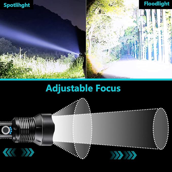Led Flashlights High Lumens Rechargeable — 990,000 LM Led Flashlight Rechargeable, Super Bright Flashlight Rechargeable Flashlights, Powerful Flashlights for Emergencies Camping Hiking Gift