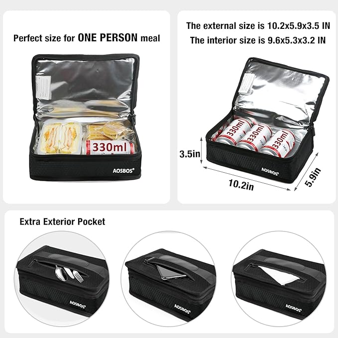 Aosbos Small Lunch Bag Insulated Lunch Box for Men Women Compact Lunch Bags Mini Food Storage Bag Flat Cooler Bag Thin Lunchbox Reusable Sandwich Bags Portable Snack Bag