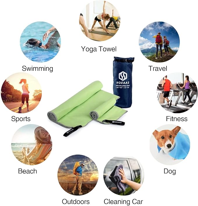 HOEAAS 2 Pack Microfiber Camping Towels, Quick Dry Towel, Super Absorbent Ultra Compact Travel Towel Soft Lightweight Sports Towel for Sweat Fast Drying Towels for Pool,Gym,Hiking,Backpacking,Fitness
