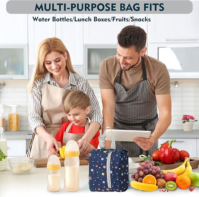 Insulated Snack Bag, Freezable Small Cooler Bag with Zipper and Adjustable Buckle, Rectangular Thermal Cooler Bag