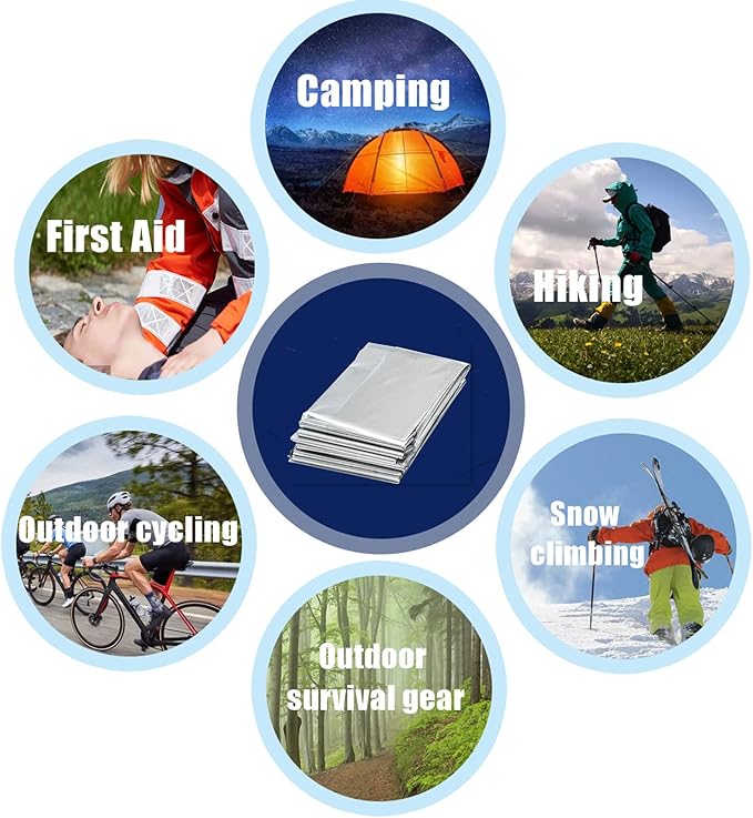 Emergency Mylar Thermal Blankets, Silver Gold Foil Survival Blanket Space Blanket Survival Kit for Outdoors, Camping, Hiking, Survival or First Aid (Silver, 12pcs)