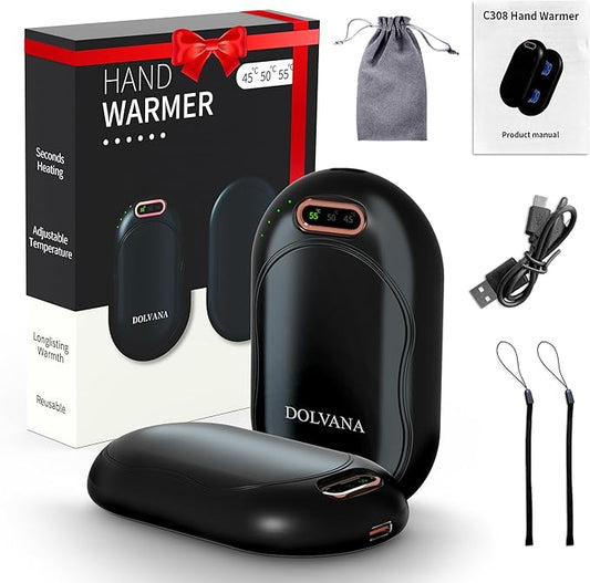 DOLVANA Hand Warmers Rechargeable – 1-Pair Electric Hand Warmer with 3 Temperature Settings, Digital Display – Compact and Portable Hand Warmer Hand and Foot Warmers for Hunting, Fishing, Camping