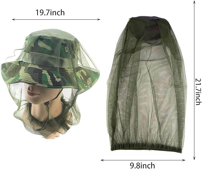 2 Pack Head Net Face Mesh, Mosquito Hat Mask Head Cover for Camping Hiking Fishing Protecting from Insect Bug Bee Mosquito Gnats Green