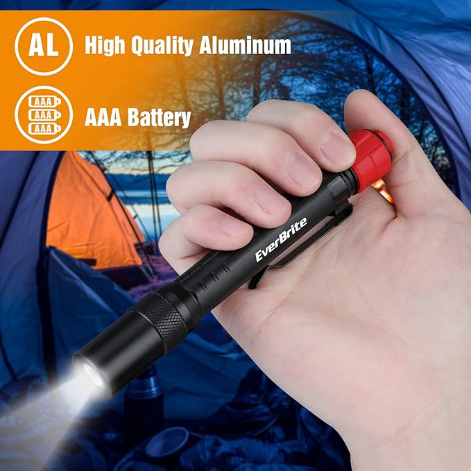 EverBrite Red Light Penlight Flashlight with 395nm UV Blacklight/White Light, Multi-Function LED Pocket Pen Light, AAA Batteries Included, for Night Vision, Pet Stain Detection, Camping, 2pack