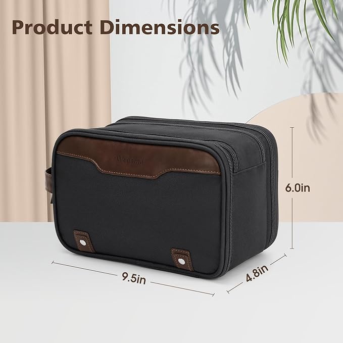 Wedama Toiletry Bag for Men, Medium Hanging Travel Toiletry Bag, Extra Electronic Organizer Bag Waterproof Shaving Bag for Toiletries with PU Handle for Travel Business Trips Swim Camping, Grey