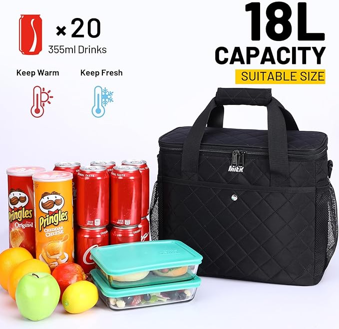 MIER 18L Large Soft Cooler Insulated Picnic Bag for Grocery, Camping, Car, Black