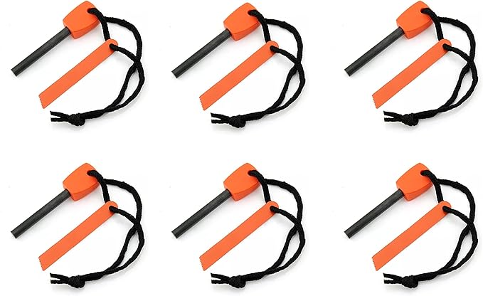 Survival - Mini Alloy Ferrocerium Flint Fire Starter, Thick Waterproof Fire Steel Magnesium Camping Tool for Survival Kits, Hiking, Backpacking, and Emergency Situations - 6 Pack