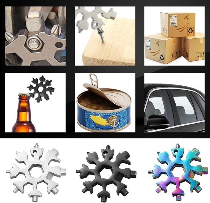 3 Pack 18-in-1 Snowflake Multi Tool, Stainless Steel Snowflake Multi-Tool Bottle Opener/Flat Phillips Screwdriver Kit/Wrench, 18 in 1 Stainless Multitool (Standard, Stainless)