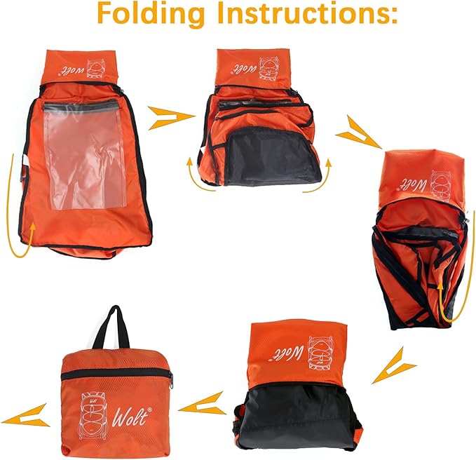 WOLT 40L Packable Travel Backpack, Foldable Lightweight Backpack for Men Women,Waterproof Hiking Bag for Outdoor Camping (Orange)
