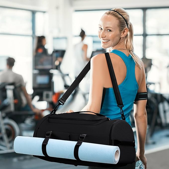 Gym Bag for Men and Women Sports Duffle Bag Travel Backpack Weekender Overnight Bag with Shoes Compartment and Wet Pocket Black - MIYCOO
