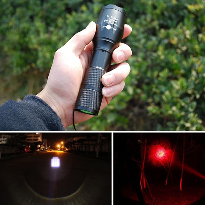 M MAKETHEONE Red and White Flashlight, Super Bright 2in1 Handheld LED linternas Zoomable Aluminum Alloy Torch for Camping Hiking Caving Indoor Emergencies