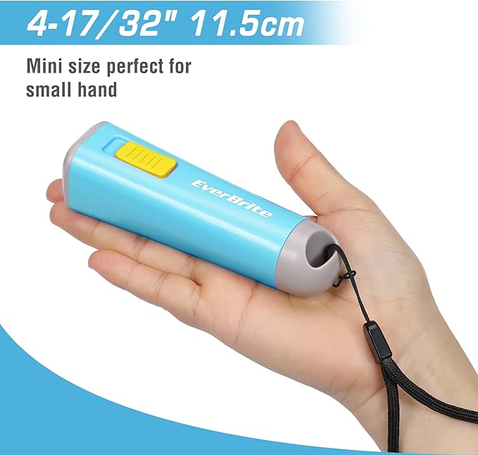 EverBrite Kids Flashlight, Mini LED Flashlight, Plastic Torch Use for Emergencies, Camping, Outdoor with Lanyard 3AAA Battery Included, Blue
