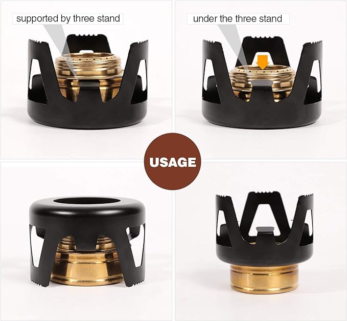 REDCAMP Mini Alcohol Stove for Backpacking, Lightweight Brass Spirit Burner with Aluminium Stand for Camping Hiking, Green