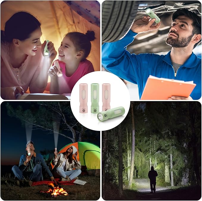 Mini Flashlight, 4 Pack Led Rechargeable Flashlights High Lumens for Camping Emergencies Outdoor, 2 Modes Small Handheld Infinitely Adjustable Brightness Pocket Flashlight for Kids & Adult