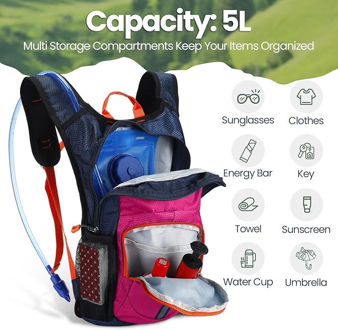 3 Pcs Kids Hydration Backpack with 1.5 L Water Bladder Hydration Pack for Kids Hydration Water Backpack for Kids Lightweight Insulated Water Pack for Boys Girls Biking Climbing Running Hiking