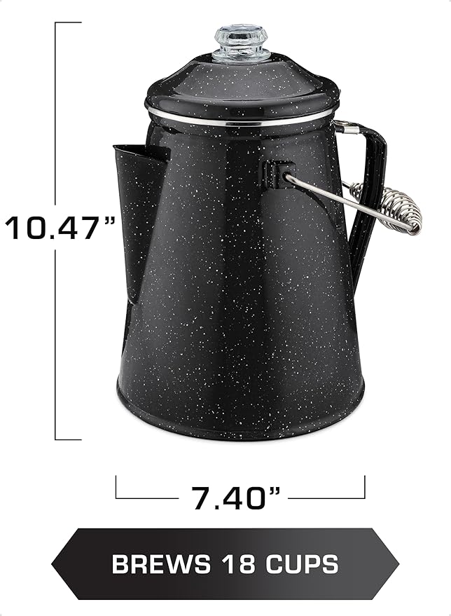 COLETTI Classic Percolator Coffee Pot — Camping Coffee Percolator, Campfire Coffee Pot – Camping Percolator for Groups — Brew for the Whole Campsite (Black, 18 Cup)