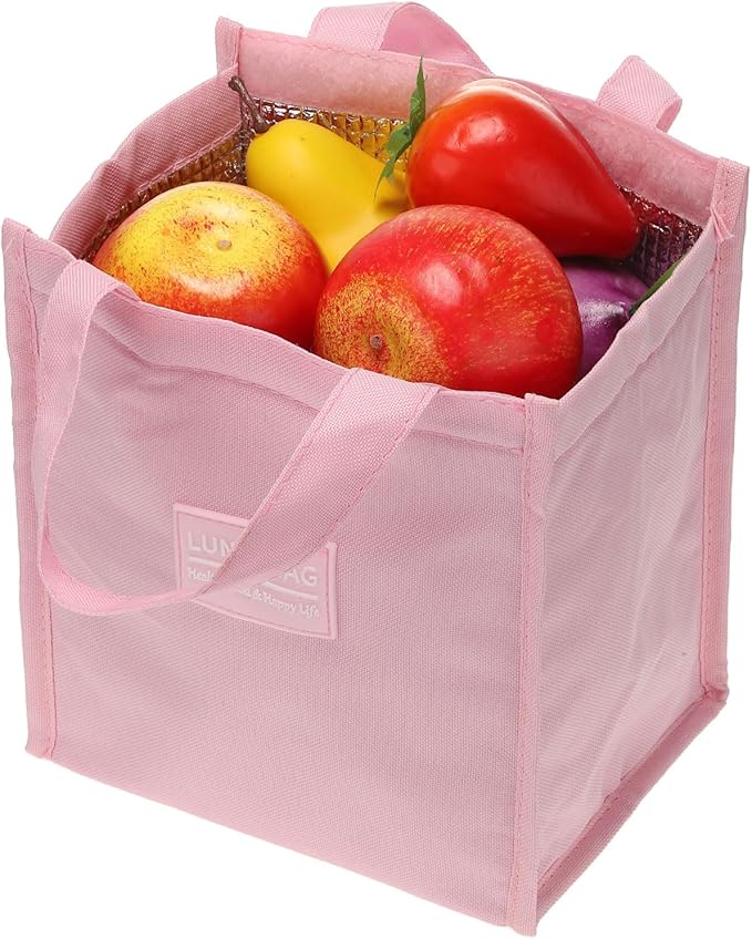 PATIKIL Insulated Lunch Bags, 8"x5"x9" Reusable Bento Bags Thermal Lunch Tote Portable Food Containers Bag for Men and Women, Pink