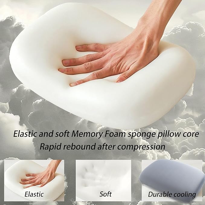Camping Pillow Small Travel Pillow Memory Foam Bed Soft Neck Pillow Lightweight Easy to Carry Portable Cooling Home Pillow Removable Pillow Cover with Travel Storage Bag (Gray)