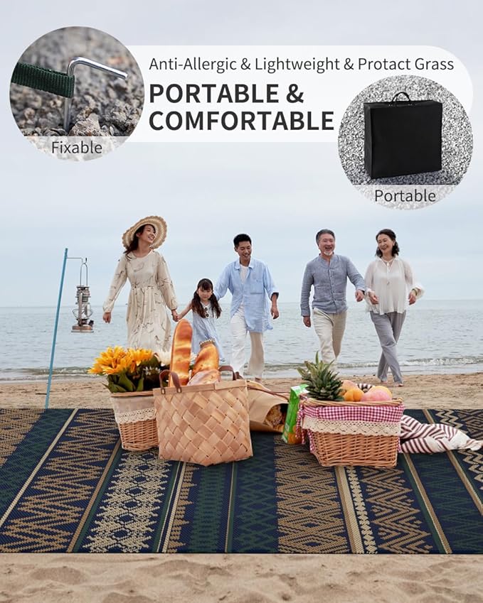 MontVoo Outdoor Rug Carpet 8x10 Waterproof-Patio Rug Mat Reversible RV Camping Rug Picnic Mat Plastic Straw Outside Rug for Balcony Porch Deck Beach-Boho Outdoor Area Rug for Patio Decor Colorful