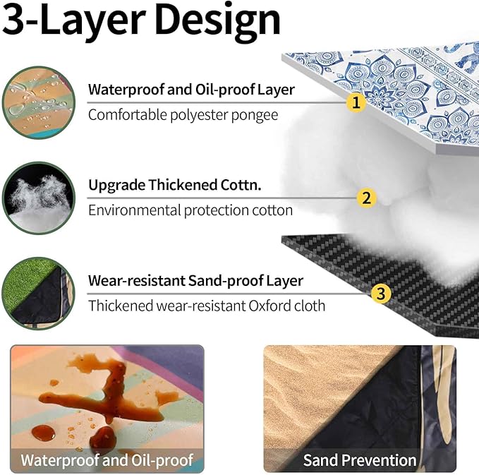 Picnic Blankets Beach Blanket 60"x80" Sand Free Waterproof Outdoor Oversized Foldable Park Lawn Mat Camping Necessities Travel RV Supplies Vacation Trip Camp Stuff Camper Couples Gift Ideas
