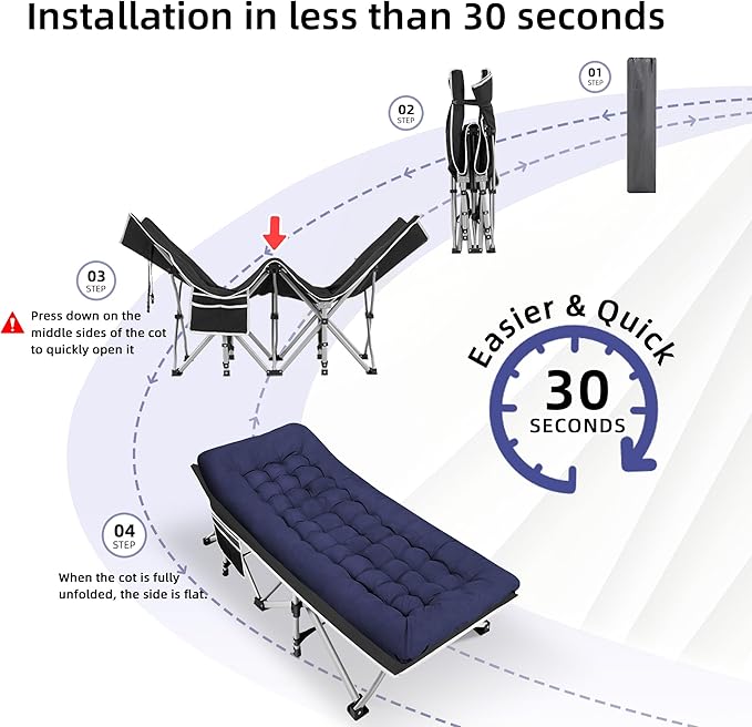 Portable Camping Cot, Sleeping Cot for Adult, 28" Extra Wide Heavy Duty Folding Cot with Thick Mattress, Portable Camping Bed for Outdoor Camping/Office, Home Nap 2Pcs (Blue)