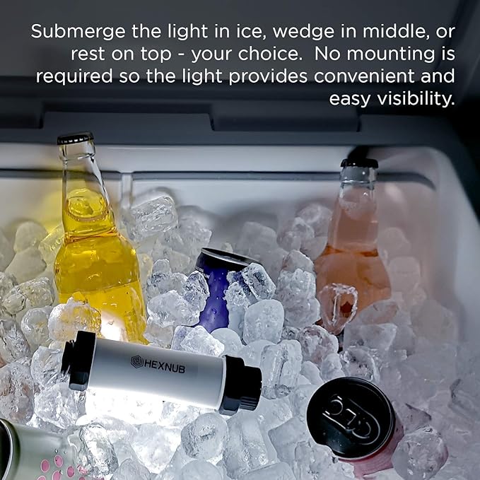HEXNUB Cooler Box Light, Waterproof, Rechargeable LED Light Compatible with YETI, RTIC, ORCA, Igloo, Coleman Ice Chest, Magnetic Base, Great for Outdoor Events, Camping, Fishing, Hunting, Boating
