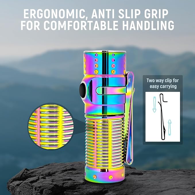 EDC Flashlight Rechargeable, 310M Throw 1300 High Lumen LED Mini Pocket Flash Light with Magnetic Base, Compact Waterproof Small Powerful Light for Home, Camping, Emergencies-Rainbow Color