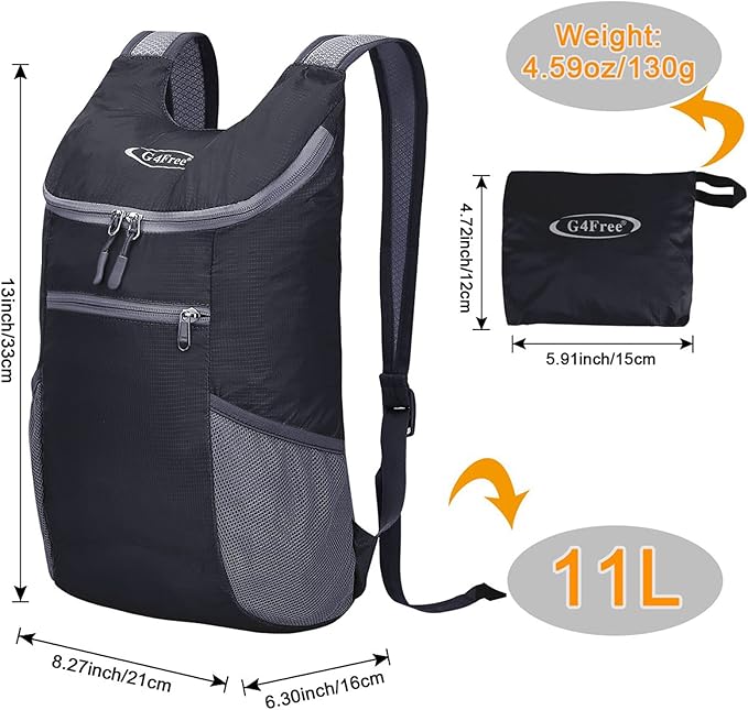 G4Free Lightweight Packable Hiking Backpack for Men Women Small Hiking Daypacks Foldable Shoulder Pack Casual Outdoor Bag 11L
