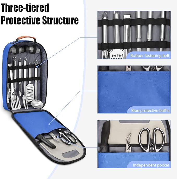 Extremus 13 Pcs Camp Kitchen Cooking Utensil Set Cookware Kit - Travel Organizer Grill Accessories Portable Compact Gear for Backpacking BBQ Camping Travel,Camping Accessories,Blue