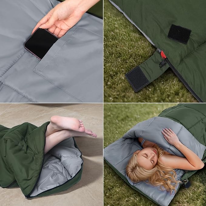 Envelope Sleeping Bag 3 Season Warm Weather Portable Compact Sleeping Bags for Adult Kids with Carry Bag for Camping Hiking Backpacking and Outdoors 59℉-77℉