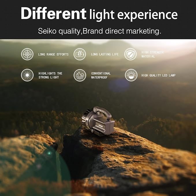 Rechargeable Spotlight, Super Bright Flashlights High Lumens, LED Searchlight with Handle, IPX4 Waterproof Spot Lights for Home Security, Camping, Boat, Hunting, Emergency Power Outage